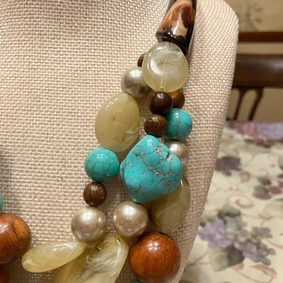 CHICOS ONE OF A KIND NECKLACE WITH AUTHENTIC TURQUOISE, ACRYLIC, WOOD and STONE - Picture 16 of 16